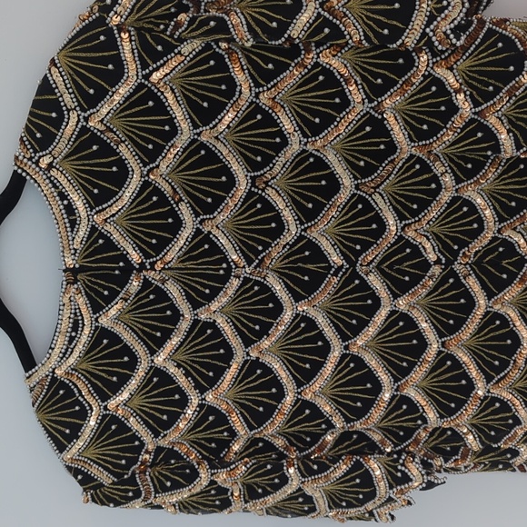 Vintage Laurence Kazar Gold Beading And Sequin Short Sleeve Dressy Top Size 2X - Picture 7 of 8